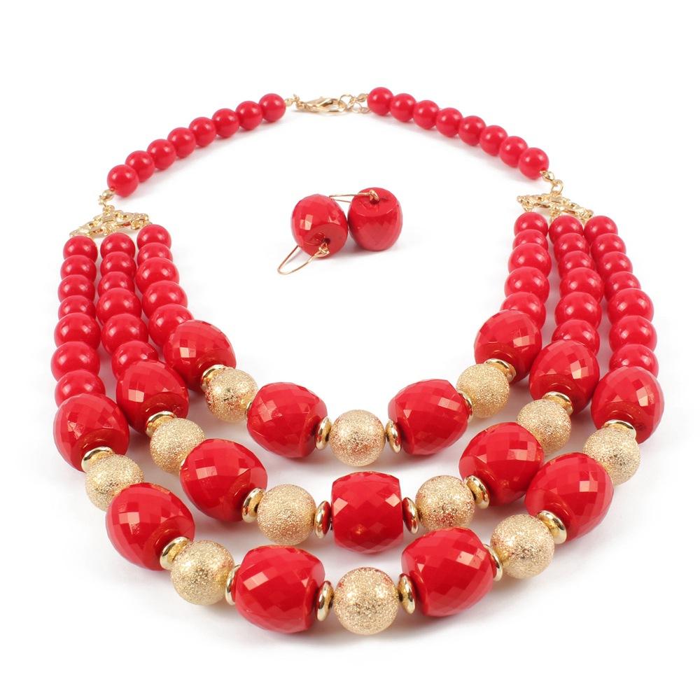 European And American Personalized Earrings Necklace 2-Piece Jewelry, Gold Matte Beads Multi-Layer Beaded Simple And Atmospheric Versatile Necklace