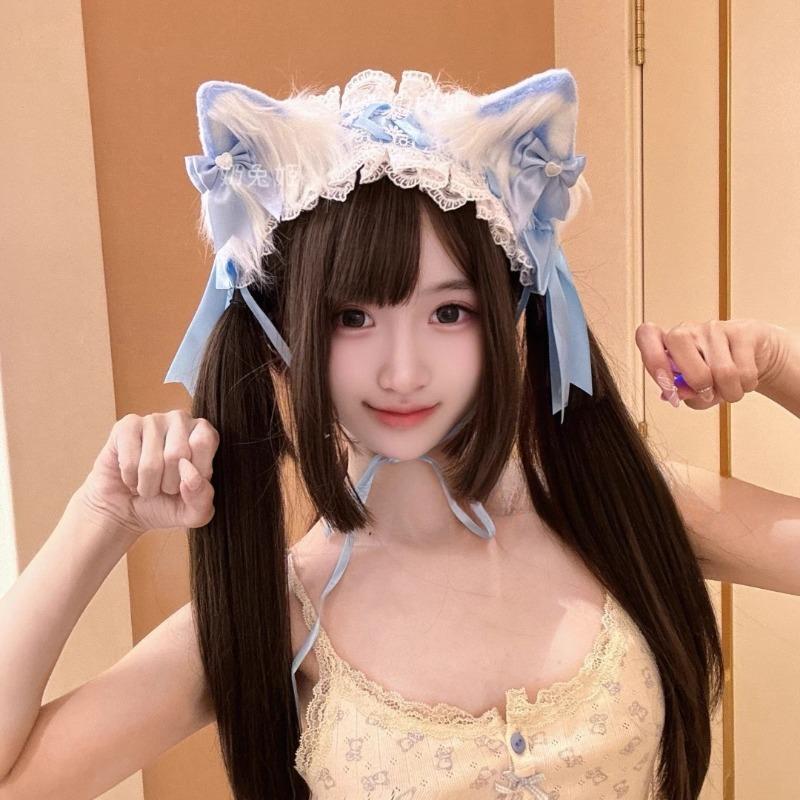 Заколка для волос с кошачьими ушками, Ободок с кошачьими ушками для девушки, Заколка-ушки, Аксессуар для волос, Повязка на голову синий