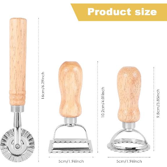 3PCS Ravioli Pasta Cutter Set, Ravioli Stamp Maker with Wooden Handle Ravioli Cutter Pasta Cutter for Ravioli, Pasta, Dumplings Lasagna, Pierogi