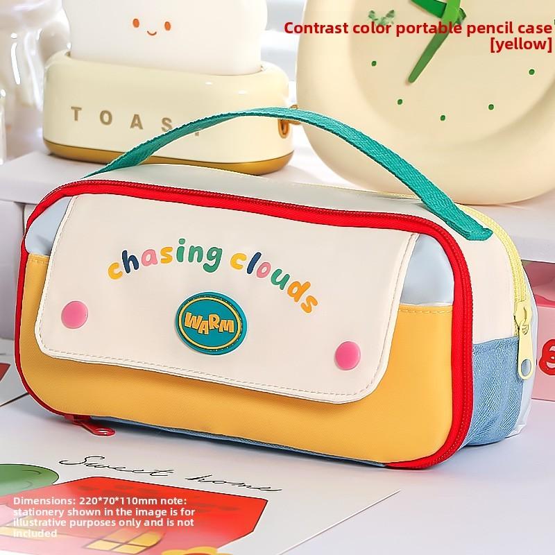 Multi Compartment Canvas Pencil Case With Durable Zipper For Students And Office Use