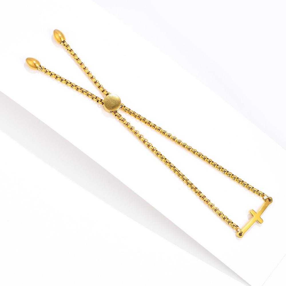 European & American Style Adjustable Titanium Steel Cross Bracelet for Women - Available in Three Colors, Laser Engraving Option