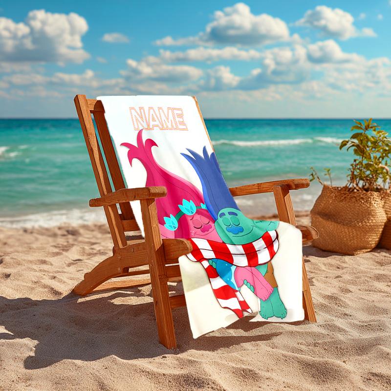 Personalized customized proof beach towel with Trolls pattern - soft, absorbent,quick-drying,perfect swimming,camping&bathing