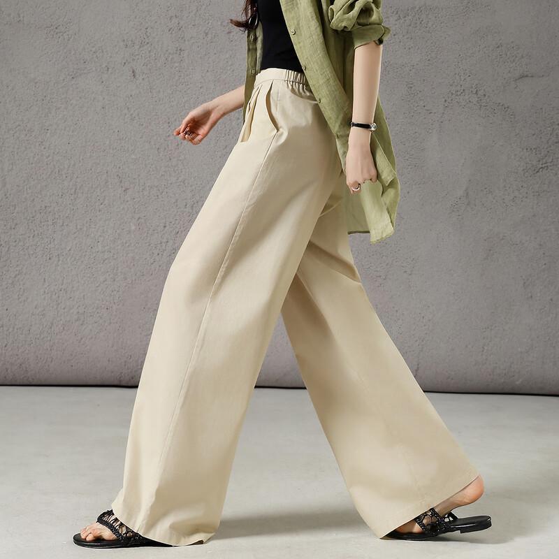Demana Women's 100% Cotton Pleated Wide-Leg Casual Pants