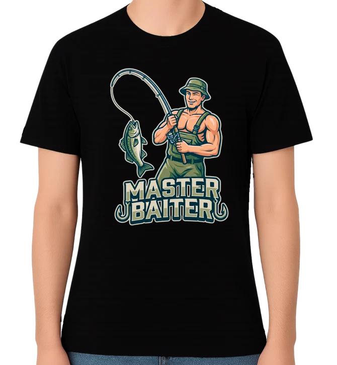 Master Baiter Fishing T-Shirt Funny Angler Joke Graphic Tee Unisex Gift L