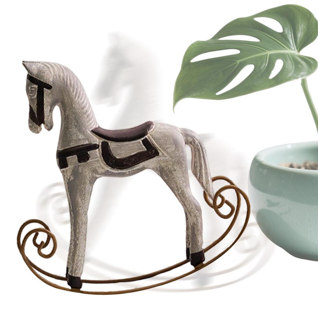NordicStyle Wooden Rocking Horse Ornaments Retro Rocking Horse Sculpture Auspicious Figurine Rocking Horse Desk Crafts