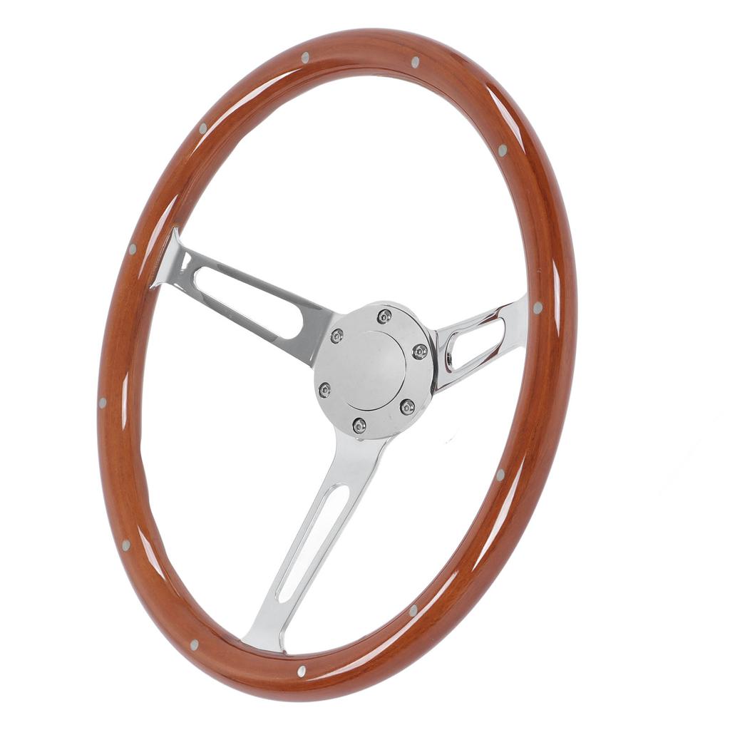 Volante Completo Classico 380mm 15 pollici Impugnatura in Noce 3 Razze Rivettato 6 Fori Modifica Universale Marrone