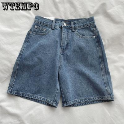 Retro Wide Leg Denim Shorts for Women Summer High Waist Slimming Loose Straight Leg Pants Casual Mid Length Pants