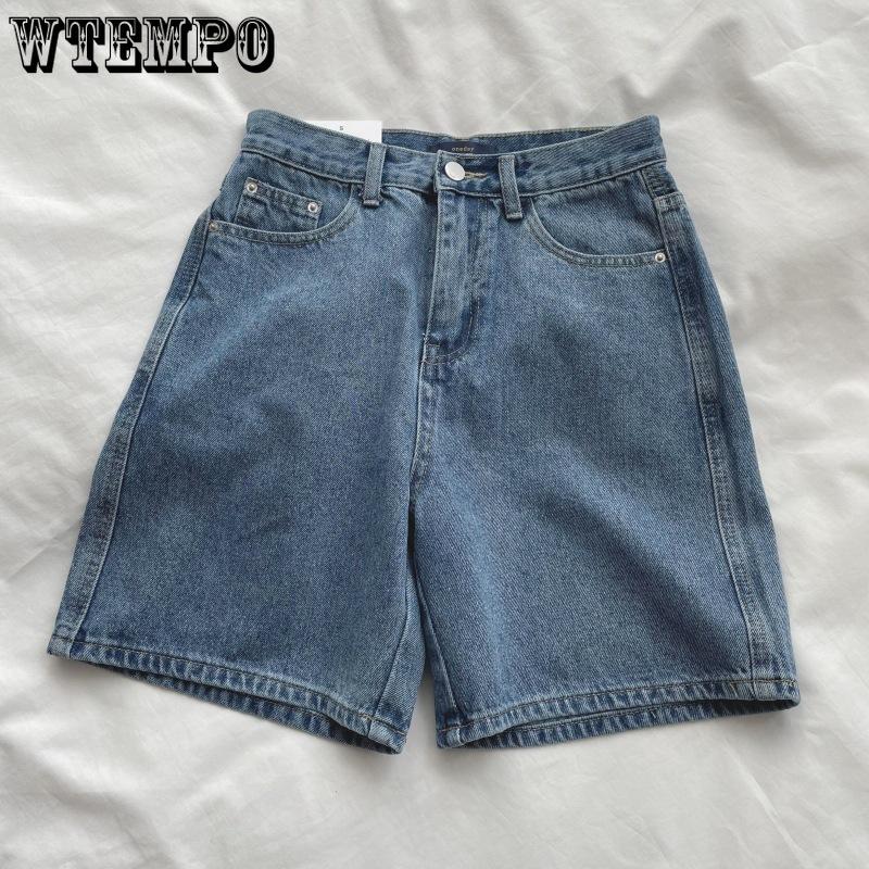 Retro Wide Leg Women's Denim Shorts Summer High Waist Loose Straight Leg Shorts Casual Shorts