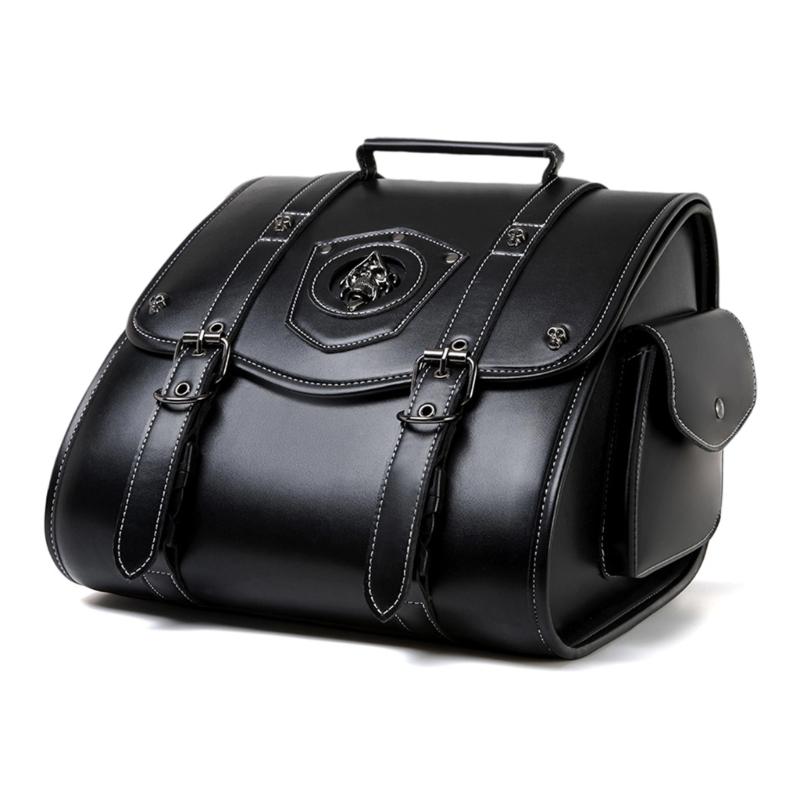 

Retro Punk Motorcycle Seat Bag Strong PU Leather Waterproof Tool Storage Easy Mount Side Bag for Bike Riding