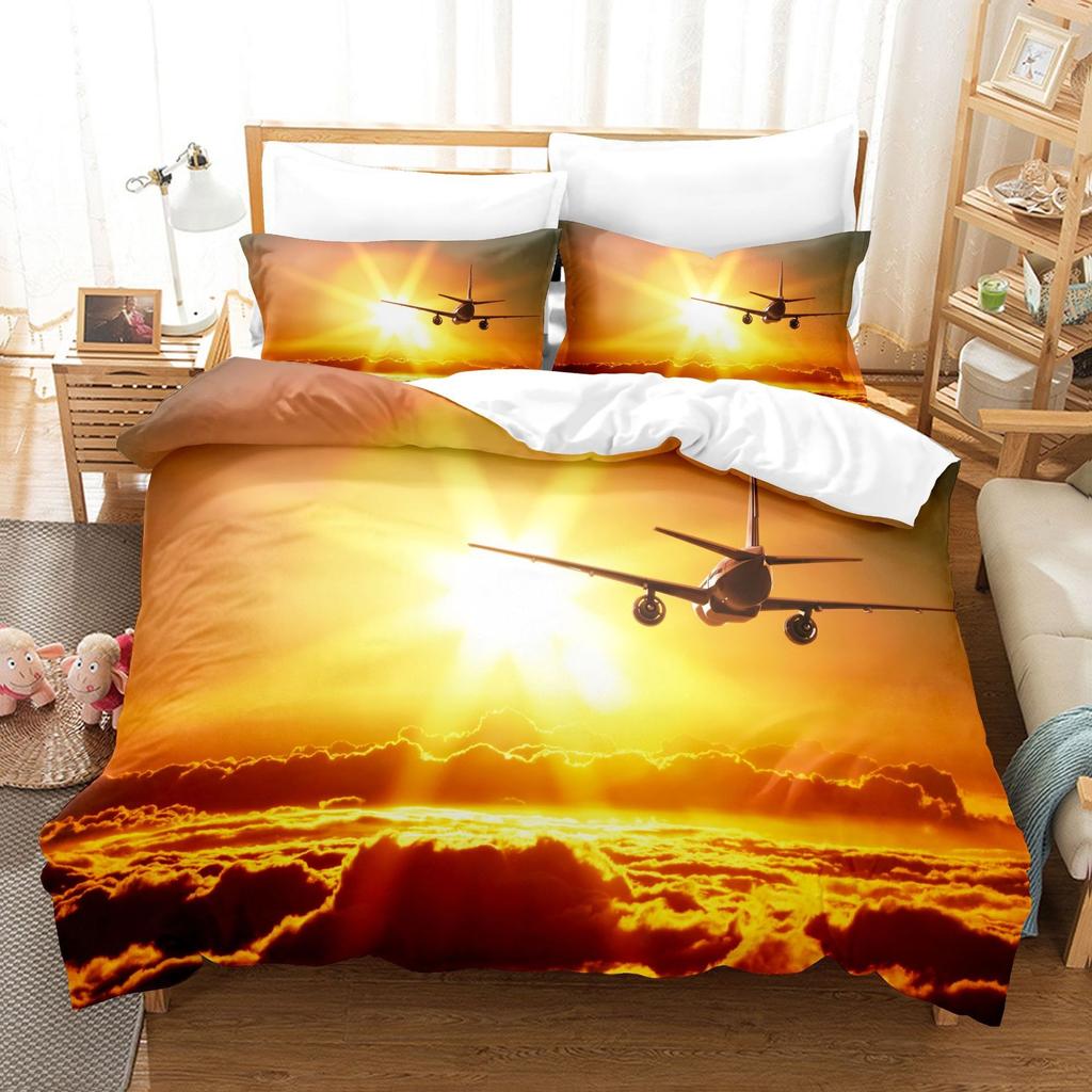 Chasing the Skyline Bettwäschekollektion - Moderne Flugzeugsilhouette Bettbezug & Kissenbezüge, Ein inspirierendes Geschenk für weite Horizonte