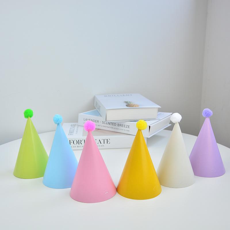 Cone Birthday Party Hats with Pom Poms Waterproof Colorful Paper Hats 9/12Pcs for Beach Pool Birthday Party Decor Favors Gifts