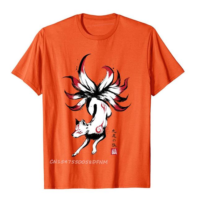 Kyubi No Kitsune Sumi-E Tshirt Amaterasu Okami Wolf Japanese T Shirt for Men Premium Cotton Men's Tops & Tees Novelty T Shirts