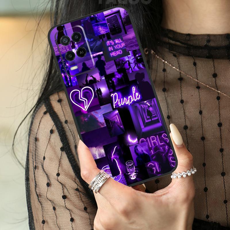 Purple Aesthetic Case For Oppo A74 A94 A54 A80 A60 A40 A18 A38 A58 A78 A98 A96 A76 A16 A15 A17 A57 A77 A5 Pro