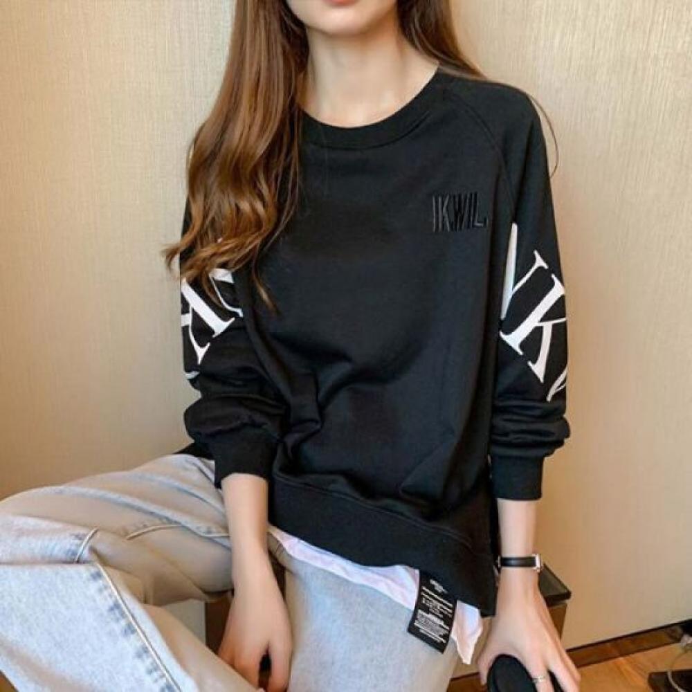 Navava Men Casual Loose Fit Lettering Layered Long Sleeve Sweatshirt Nt3182