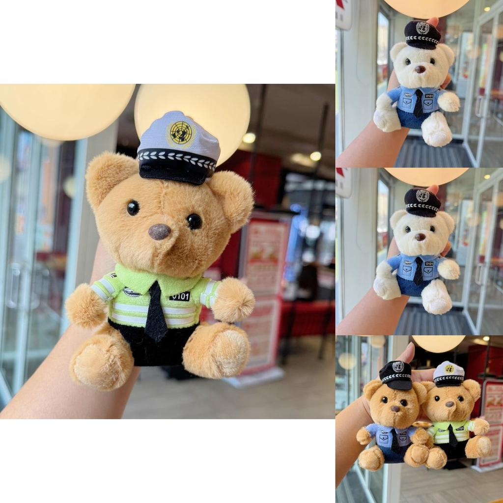 Cute Police Bear Plush Keychain With Metal And Gold Keyring For Daily Use
