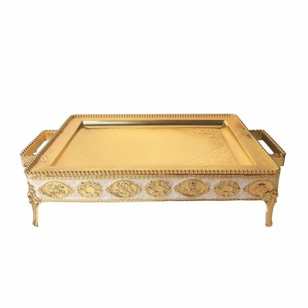 Serving Tray with Handles Embossed Metal Serveware Easy To Clean