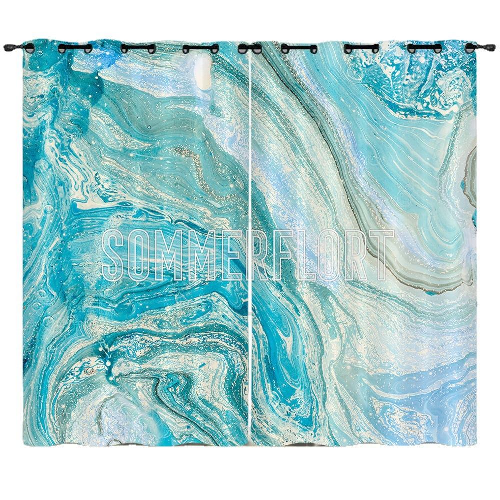 Curtains Wind Marble Texture Bedroom Curtains Digital Printing Blackout Curtains No Punching