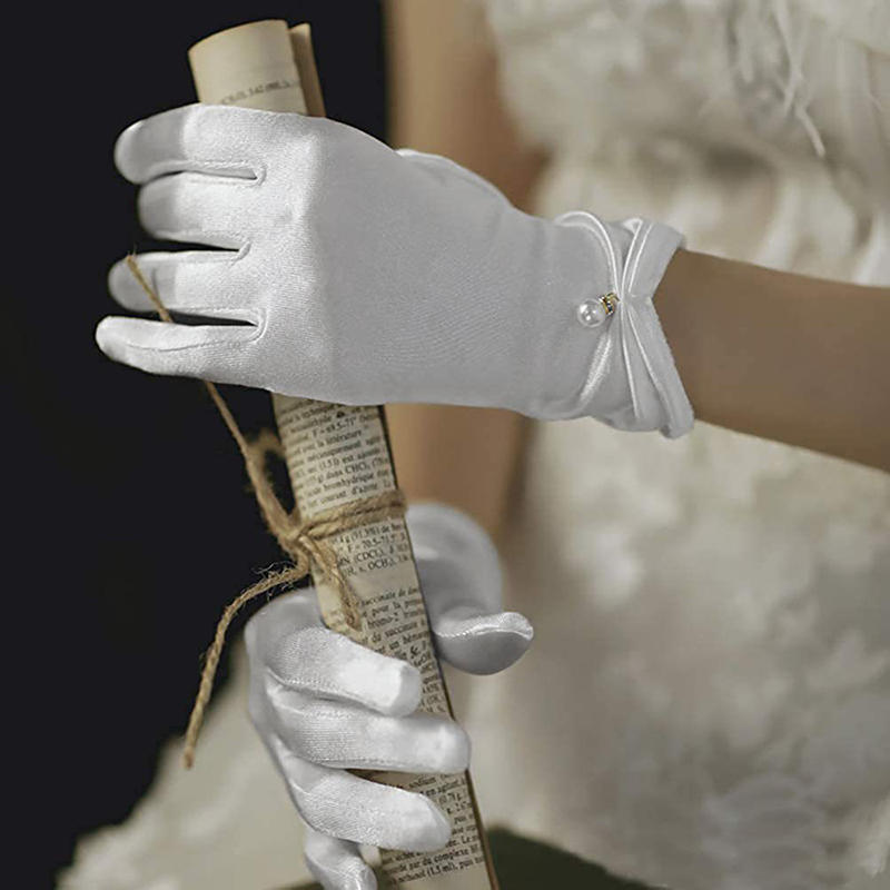 Vintage Wedding Gloves Bride Dress Satin Short Pearl Pendant Decoration Multicolor Etiquette Accessories Hot Sale