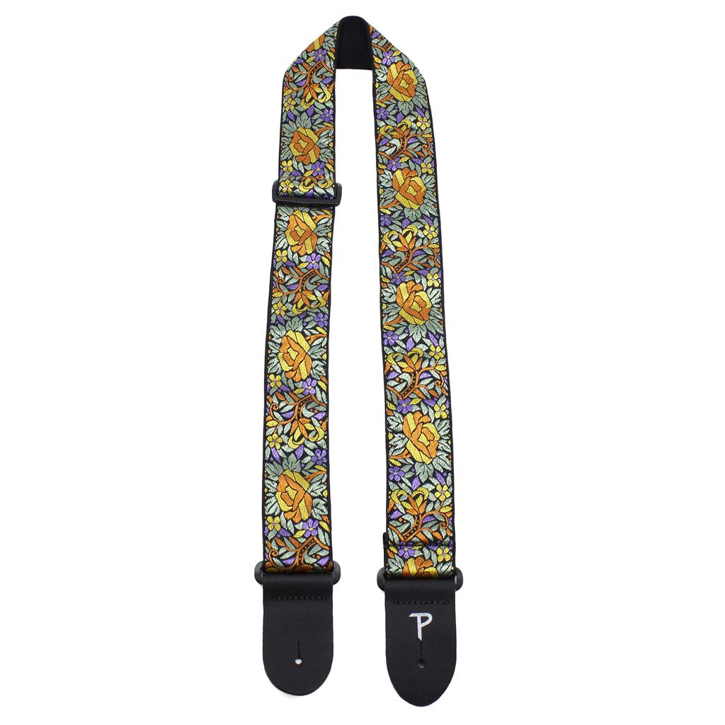 P Leathers Guitar Strap Nylon Floral Print Adjustable For and Electric Guitars Made In Canada Perri's Ltd. - - - Orange-Yellow - - Acoustic, Bass, -