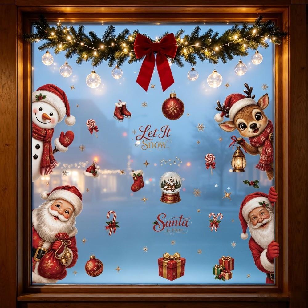 4 Sheets Removable Static Christmas Static Cling Decal Xmas Party Door Stickers Party Supplies