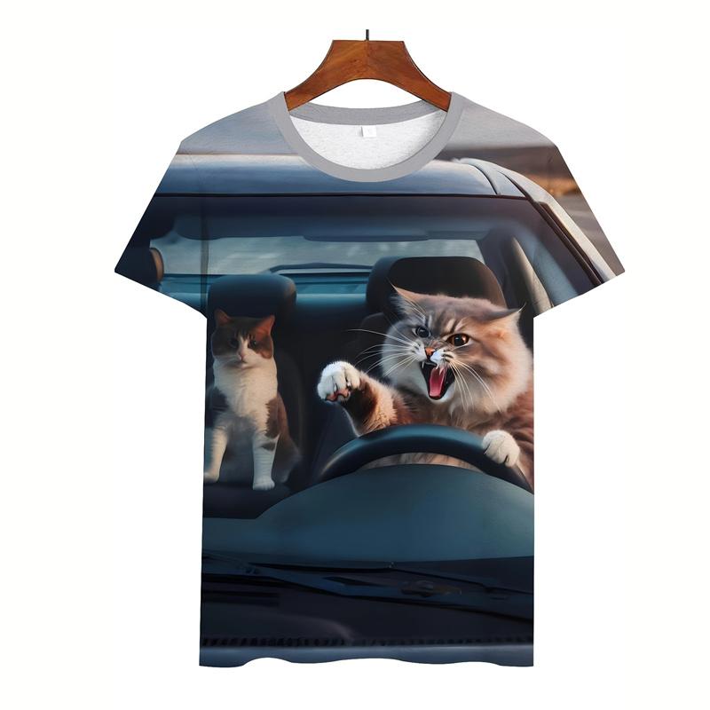 Funny Cat Graphic Tshirt For Men 3d Printed Animal Round Neck Short Sleeved Tee Shirt Kids Summer Casual Streetwear T-shirt