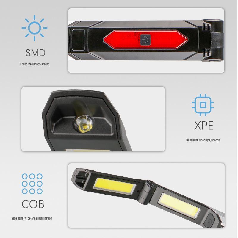 Folding Portable Handheld Work Light with Magnetic Hook and COB for Outdoor Inspection and Maintenance