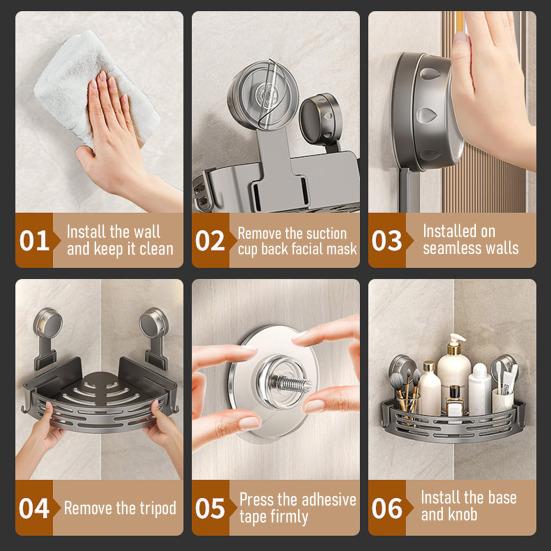 Bathroom Storage Rack No-Drill Corner Shelf with Strong Suction Cups Rustproof Shower Organizer Space-Saving Triangular Bathroom Shelf