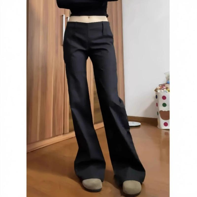Black Hottie Low-waisted Wide-legged Flared Suit Pants for Women Spring New Slim-fitting Floor-length Casual Pants S