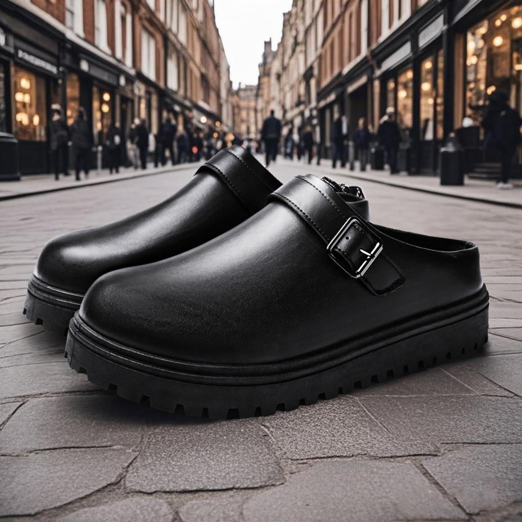 Platform Mules Mens Backless Loafers Slippers Thick Bottom Half Shoes For Men Slide Closed Toe Sandals Semi-Drag Casual Shoes