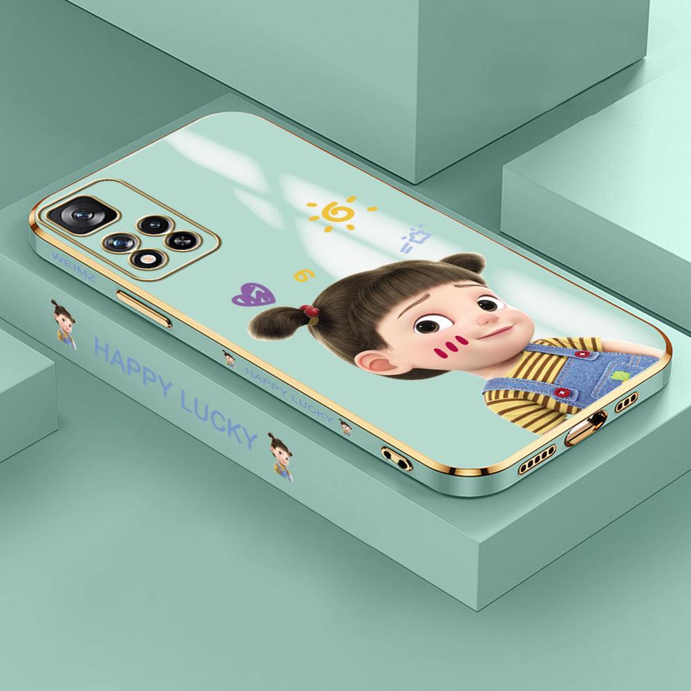 For Redmi Note 13 Pro 12 Pro 12S 11 Pro 11S 10S OPPO A38 A77s A96 Realme C33 C65 OnePlus Cute Cartoon Girl Pattern Full Lens Protect Casing