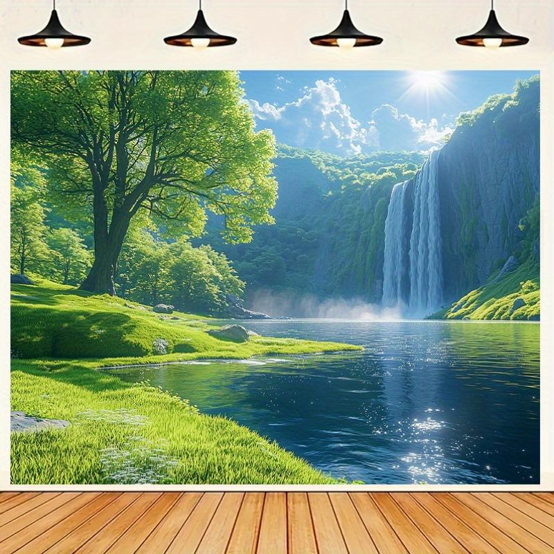 1, 2D banner, waterfall and green landscape polyester banner, room and party decoration, photography background