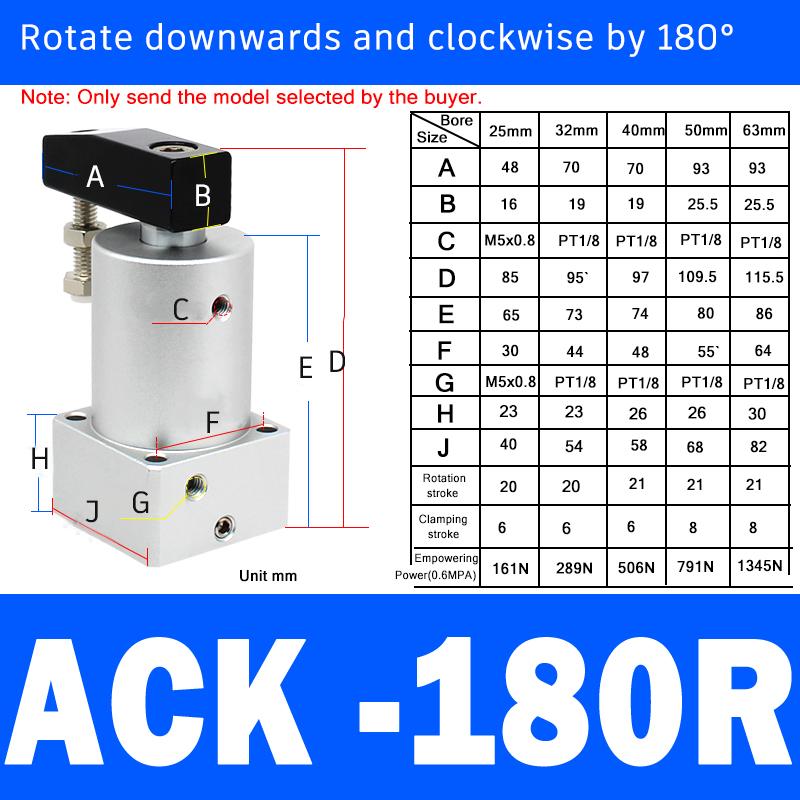 Clamping Rotary Cylinder SRC25/32/40/50/63R-L Small ACK Pneumatic Angle 90 180 Degree Downward Pressure
