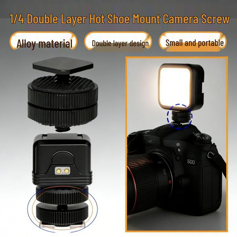 Dual Layer Camera Hot Shoe Adapter with 1/4 Screw for Flash Accessories