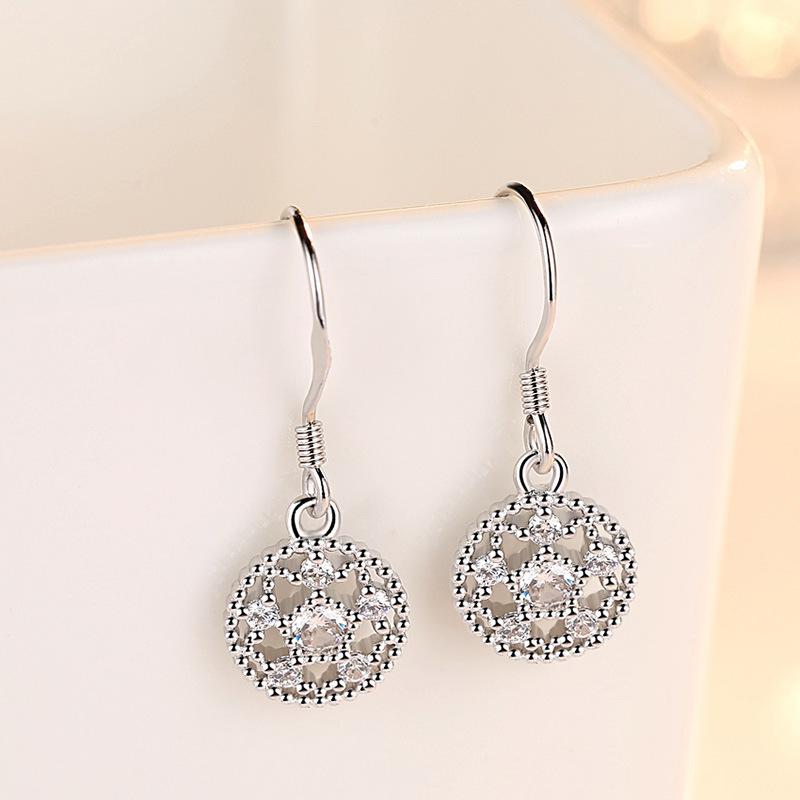 925 Sterling Silver Fashion Temperament Round Hollow Lotus Zircon Earrings Birthday Party Anniversary Gift