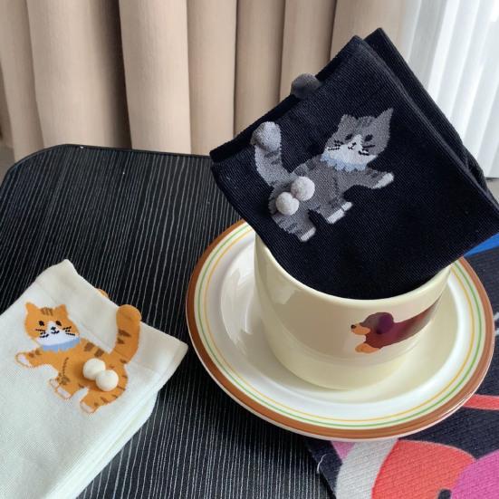 Cute Cat Socks with Balls 3D Novelty Soft Cotton Crew Socks Funny Animal Socks for Women Cats Lovers