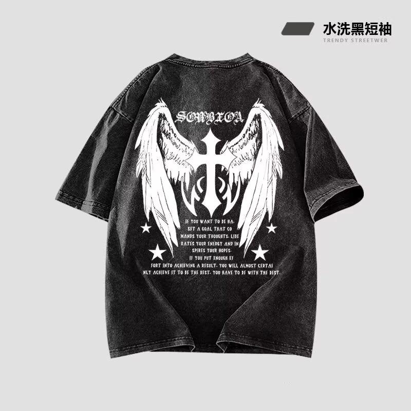 

Американський Хай Стріт Оверсайз Принт Крила Хрестом Повсякденна Чоловіча Модна Брендова Вільна Хіп-Хоп Футболка з Коротким Рукавом L сірий колір