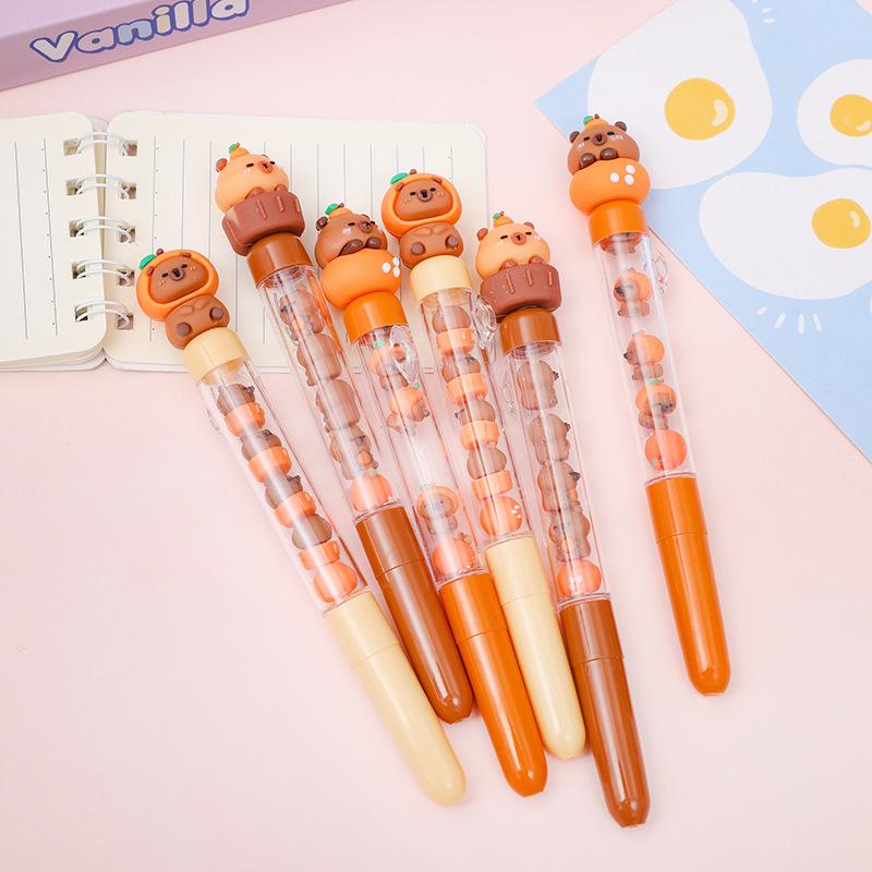 3Pcs Creative Interesting Capybara Neutral Pen Kawaii Aesthetic Cute Cartoon Beads Pen Writing Smooth Pens Quick-Drying Neutral Pens Gift School