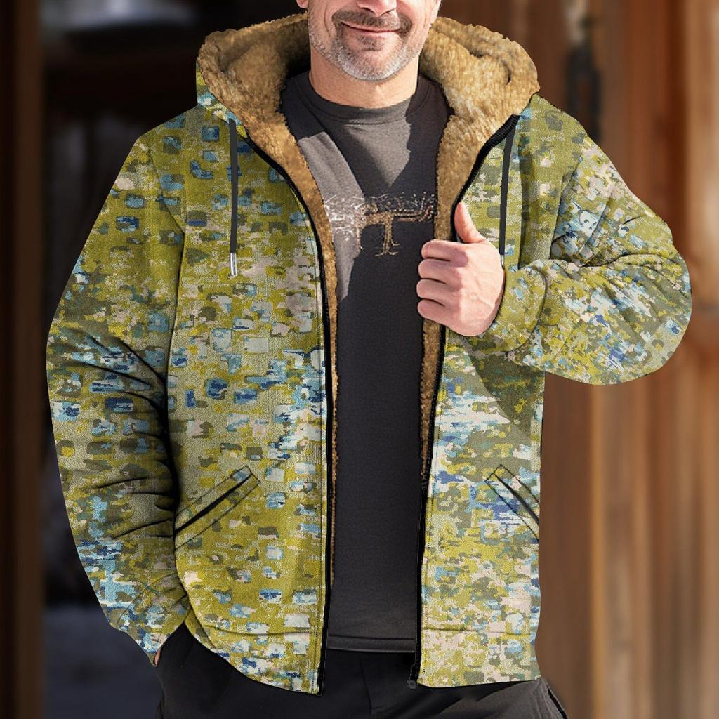 Men's Retro Print Jacket Men's Spring And  Casual Trend Zipper Hooded Jacket