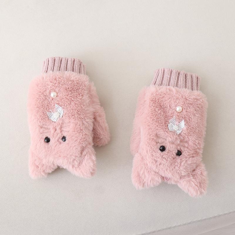 Japanische Süße und Niedliche Mädchen Pelzige Ohrenschützer kawaii einfarbig Vielseitiger Schal mit Schleife Winter Neu Warmes Zubehör Handschuhe
