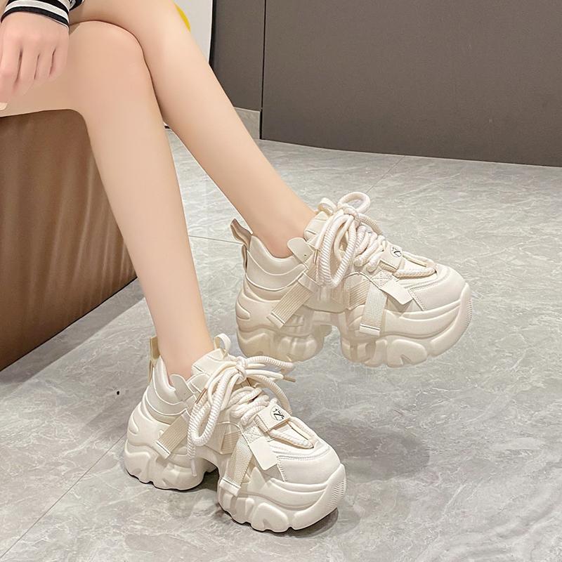 Fashion Women High Platform Sneakers 2025 New Autumn Breathable Chunky Dad Casual Shoes 7.5CM Thick Sole Trainers Leather Sneakers Woman