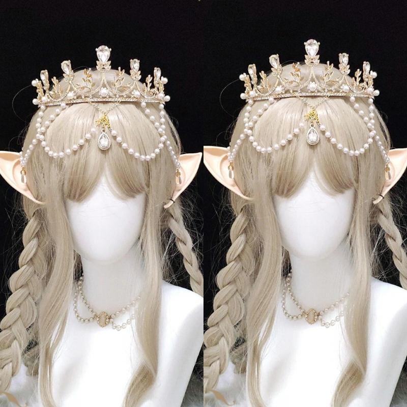 Baroque Gold Wedding Crown Pearl Bride Tiara Leaves Crown and Tiara Crystal Bridal Headpieces for Women and Young Girls