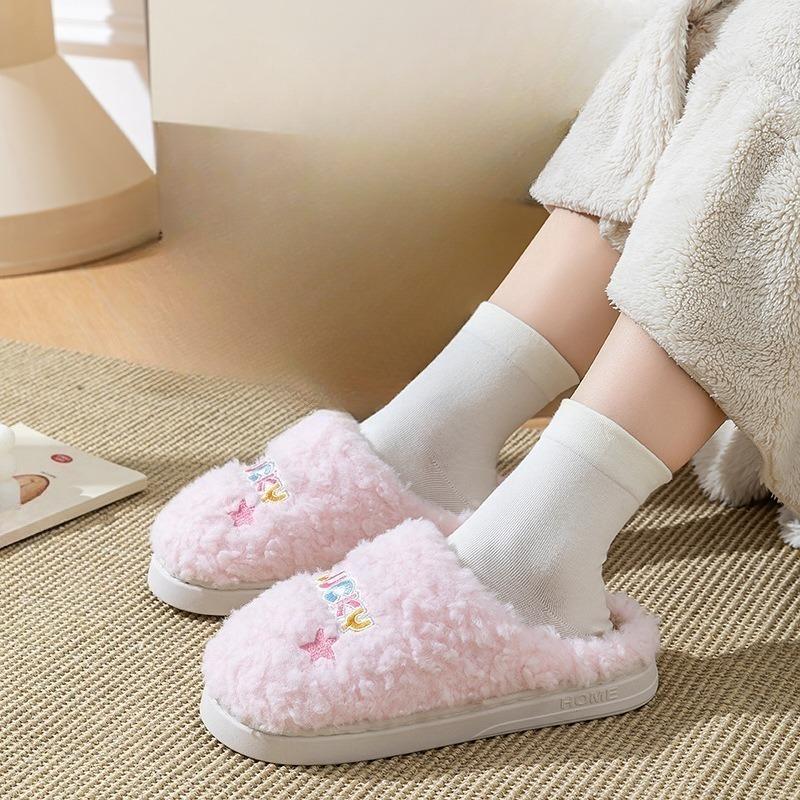 Cotton Slippers, Indoor Thick-soled Warm Shoes with Fleece for Women