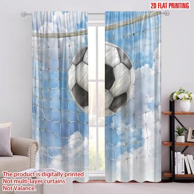 2pcs Curtains Soccer Ball Goal with Cloudy Sky Polyester,Without Electricity Birthday Party Use for Holiday Decorations