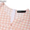 ZANZEA Women Casual Round Neck Summer Plaid Print Short Sleeve Dress