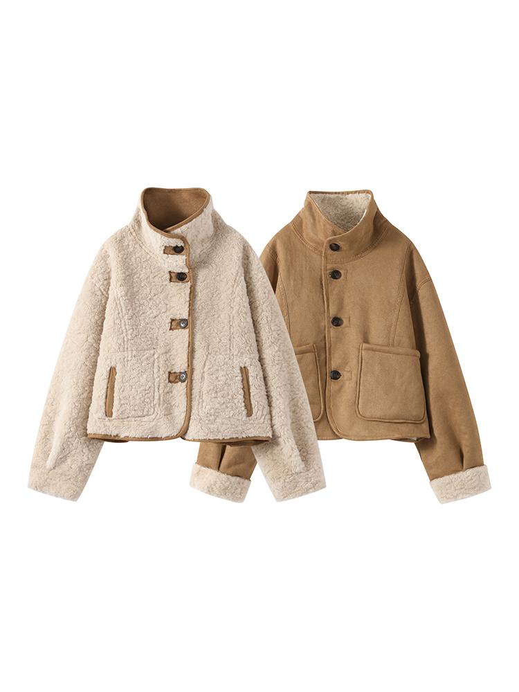

Women s Double-sided Winter Jacket Stand Up Collar Warm Jacket Women s Suede Lamb Wool Jacket Fashionable Thick Jacket Autumn and Winter S