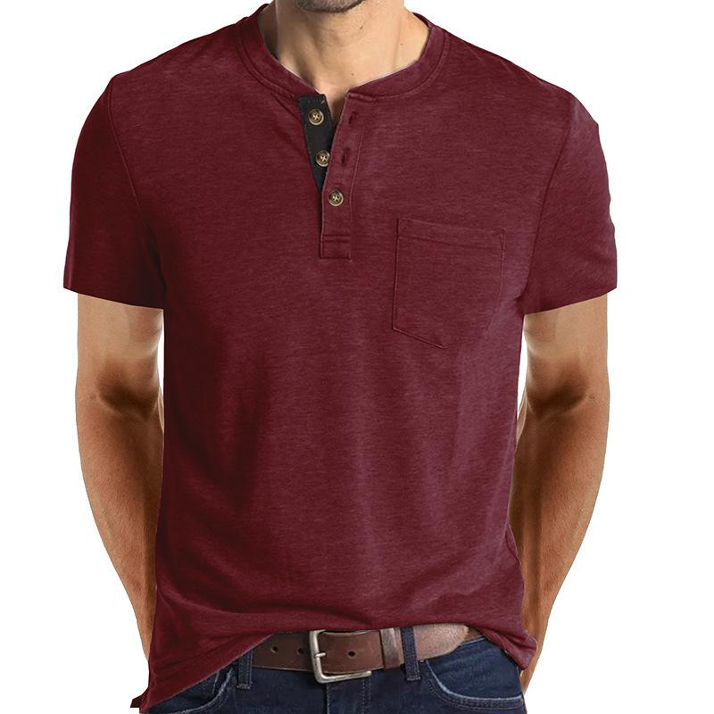 Men's Casual Henley Neck Short Sleeve T-shirt with Chest Pocket