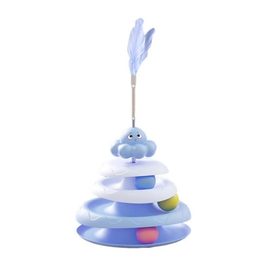 Rotating Cat Toy with 3-Tier Hollow Tracks Colorful Balls Detachable Portable Playground for Cats Interactive Cat Stick Turntable for Boredom Relief