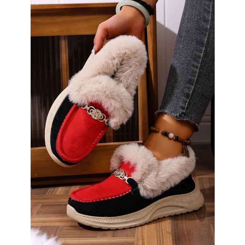 Warm Sneaker Women's Shoes 2025 Winter Plus Size Thick Sole Fleece Metal Chain Cotton Shoes