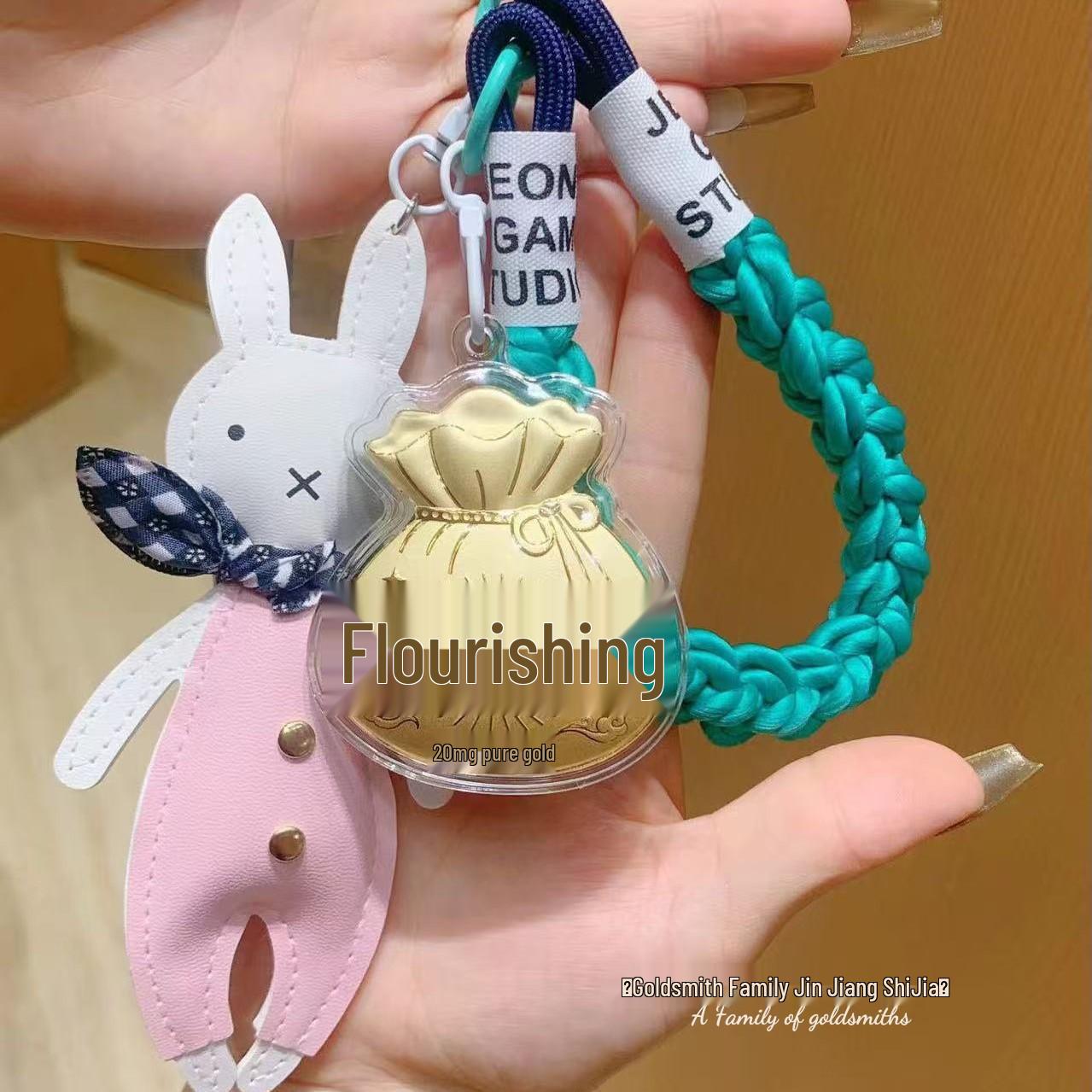 

999 Pure Gold Fortune Bag Keychain - Creative Gift for Prosperity and Wealth