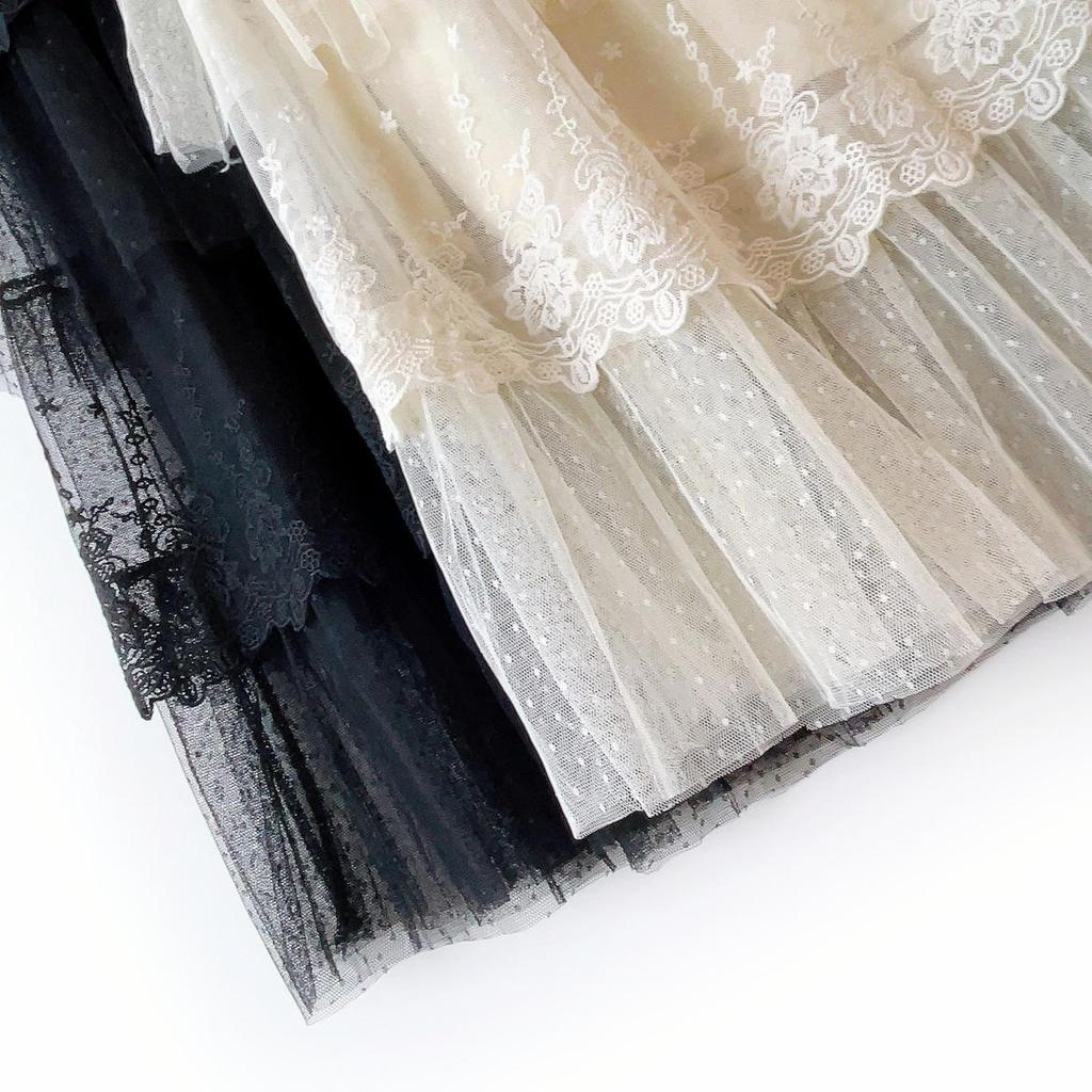 2024 Summer French Lace Embroidered Tulle Midi Skirt